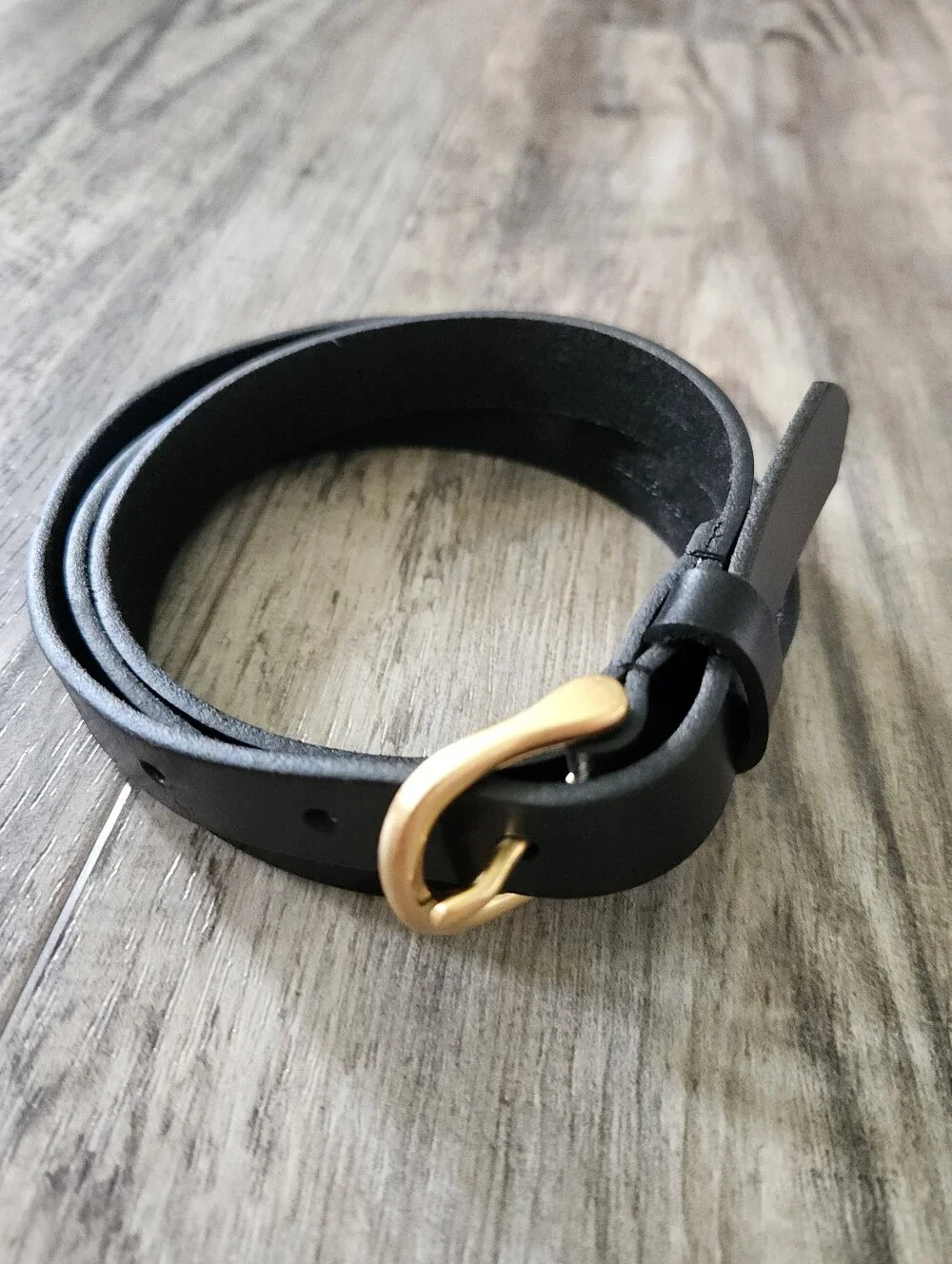 Banana Republic Skinny Black Leather Women's Trouser Belt Gold Buckle Size L